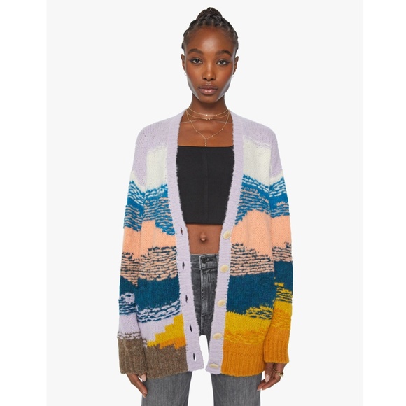 MOTHER The Long Drop Stripe Alpaca Blend Cardigan Mountain High XL NWT - Picture 1 of 14